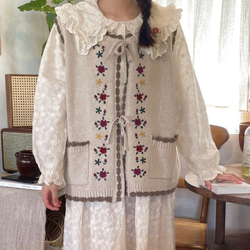 Getadme Embroiedry Flower Hollow Out Vest Top Women V neck Sleeveless Sweater Vest